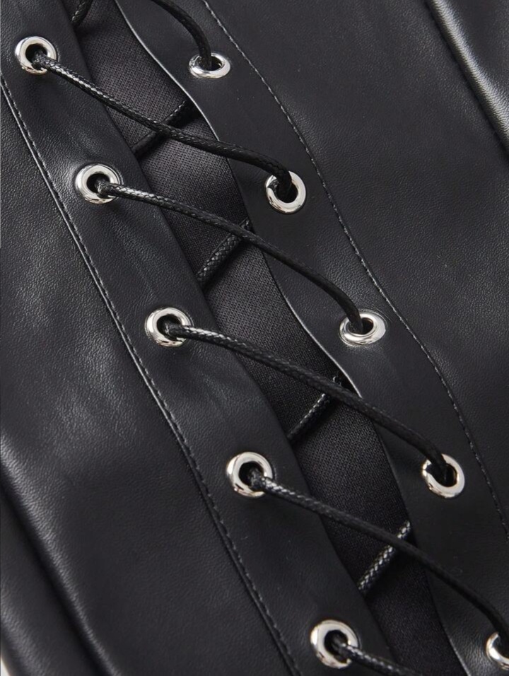 Men's Chicken Eye Lace-Up Design Zipper Front PU Leather Pants